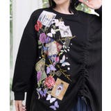 額縁×花×蝶柄 ニットソー×裏毛切替プルオーバー | ScoLar | 詳細画像6 