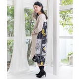 ベージュ | パッチワーク風柄 異素材切替ワンピース | ScoLar