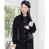 ブラック | 裏毛×起毛レース×チェックの異素材切替カーデ | ScoLar