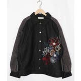 ブラック | 花蝶刺繍デニム×プードルボア 切替ジャケット | ScoLar