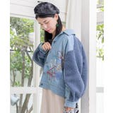 花蝶刺繍デニム×プードルボア 切替ジャケット | ScoLar | 詳細画像2 