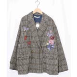 花蝶刺繍のオーバーサイズ チェック柄ジャケット | ScoLar | 詳細画像8
