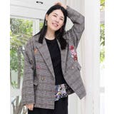 ブラック | 花蝶刺繍のオーバーサイズ チェック柄ジャケット | ScoLar