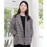 花蝶刺繍のオーバーサイズ チェック柄ジャケット | ScoLar | 詳細画像2