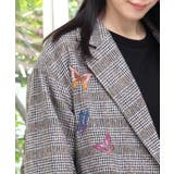 花蝶刺繍のオーバーサイズ チェック柄ジャケット | ScoLar | 詳細画像6