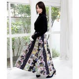 芸術と音楽と花のコラージュ柄フレアスカート | ScoLar | 詳細画像5 