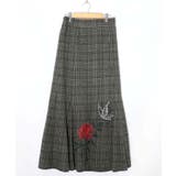 チャコールグレー | バラ×蝶刺繍起毛 チェックマーメイドスカート | ScoLar