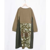 ベージュ | 花柄ヘリンボーン×裏毛×布帛 異素材切替ワンピース | ScoLar