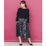 ブラック | 花柄ヘリンボーン×裏毛×布帛 異素材切替ワンピース | ScoLar