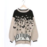 ベージュ | ピアノ×蝶柄バイカラーニットプルオーバー | ScoLar