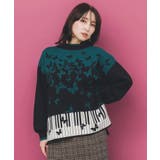 ブラック | ピアノ×蝶柄バイカラーニットプルオーバー | ScoLar