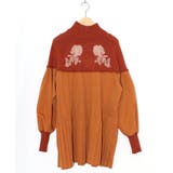 オレンジ | 花刺繍ニット×プリーツ異素材切替プルオーバー | ScoLar