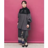 花刺繍ニット×プリーツ異素材切替プルオーバー | ScoLar | 詳細画像1