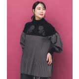 花刺繍ニット×プリーツ異素材切替プルオーバー | ScoLar | 詳細画像2