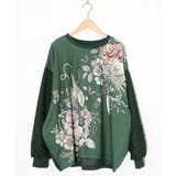 グリーン | 花蝶裏毛×レース切替プルオーバー | ScoLar