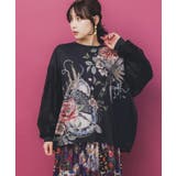 ブラック | 花蝶裏毛×レース切替プルオーバー | ScoLar