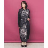 ブラック | 花柄×無地バイカラー裏毛ワンピース | ScoLar