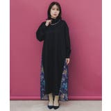 花柄素材切替タートルネックワンピース | ScoLar | 詳細画像1 