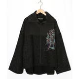 ブラック | ダンボールニット×ツイード花刺繍ブルゾン | ScoLar