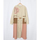 アイボリー | 花刺繍トレンチコート風 異素材切替ワンピース | ScoLar