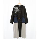 ブラック | 花刺繍トレンチコート風 異素材切替ワンピース | ScoLar