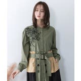 花刺繍トレンチコート風 異素材切替ワンピース | ScoLar | 詳細画像1 