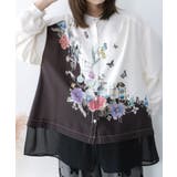 布帛ｘシフォン異素材切替バイカラー花柄シャツ | ScoLar | 詳細画像4 