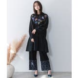 花蝶柄テレコ素材メロウ入りパンツ | ScoLar | 詳細画像1 