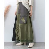 蝶鍵モチーフ刺繍 ナイロン×デニム切替配色スカート | ScoLar | 詳細画像3 