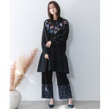 花蝶刺繍シャーリング生地ティアード風ワンピース | ScoLar | 詳細画像2 