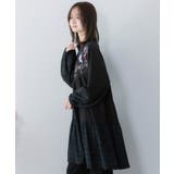 花蝶刺繍シャーリング生地ティアード風ワンピース | ScoLar | 詳細画像4 