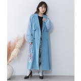 サックス | チュール重ね花刺繍ロングコート | ScoLar