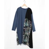 ネイビー | アンティークプリント柄切替ワンピース | ScoLar