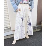 アイボリー | スリット入り刺繍レース重ね アンティーク柄パンツ | ScoLar