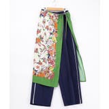 ネイビー | スカーフ柄巻きスカート付きパンツ | ScoLar