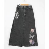 ブラック | 花蝶刺繍デニムロングスカート | ScoLar