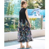 ブラック | ドットチュール重ね 深海のコンサート柄ノースリーブワンピース | ScoLar