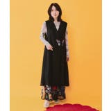 ワンポイント蝶刺繍ロング丈ジレ | ScoLar | 詳細画像1