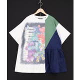オフホワイト | 楽器×お花のブローチ柄 アシメ配色切替チュニック | ScoLar