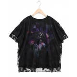 ブラック | 蝶々チュール重ね 花蝶柄Tシャツ | ScoLar