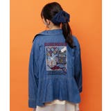 ブルー | テレフォン柄バック刺繍 デニムジャケット | ScoLar