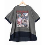 チャコールグレー | テレフォン柄ラメプリント レイヤード風プルオーバー | ScoLar