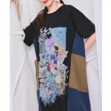 夏の花コラージュ柄 異素材切替ワンピース | ScoLar | 詳細画像5