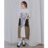 オフホワイト | 夏の花コラージュ柄 異素材切替ワンピース | ScoLar