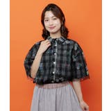 ブラック | お花とフルーツ柄 チュール重ねチェックシャツ | ScoLar