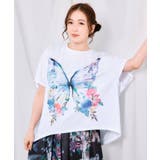 オフホワイト | 水彩調 花蝶柄シルケットタッチプルオーバー | ScoLar