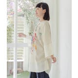 抽象柄 ドロスト付き素材切替チュニック | ScoLar | 詳細画像3 