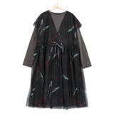 抽象柄チュール重ねロングスリーブワンピース | ScoLar | 詳細画像8