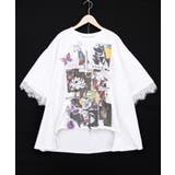 オフホワイト | アートコラージュ柄 天竺×レースTシャツ | ScoLar