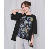 アートコラージュ柄 天竺×レースTシャツ | ScoLar | 詳細画像2